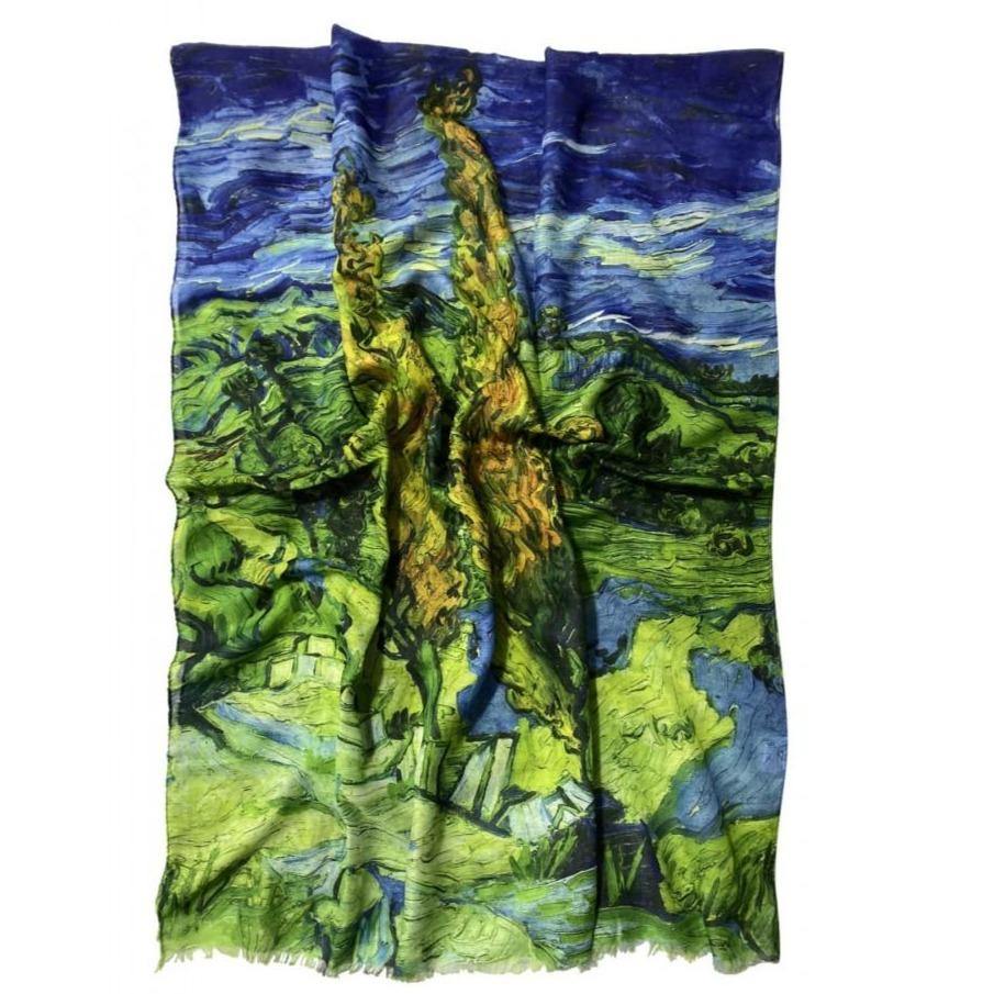 Bavlněná Šála-šátek, 70 cm x 180 cm, Van Gogh - Dva topoly - Multilady.cz
